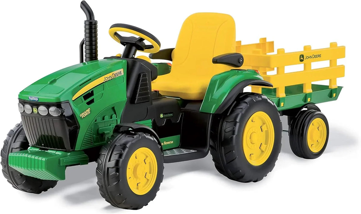 Peg Perego John Deere Ground Force 12V + remorque, vert/jaune, enfants