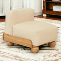 Batson Oak Wood & Boucle 1 Seater Sofa Skin White