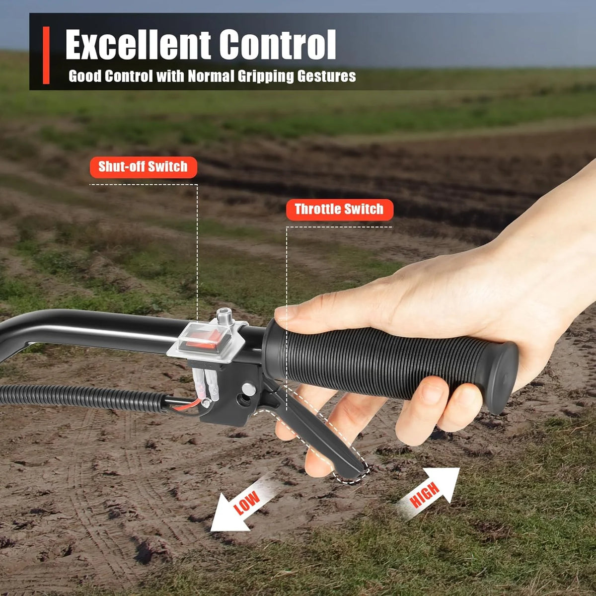 Rotavator de jardin 52 cc - Moteur à 2 temps - Désherbage portable - Cultivateur de motobineuse - Pour labourer, agriculter, arracher les sillons, désherber