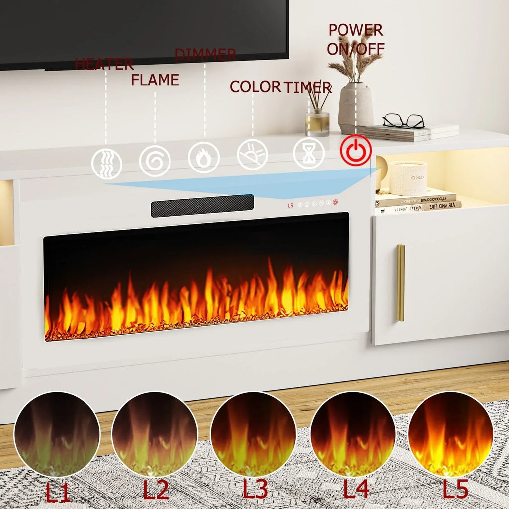 Bossin 70 Fireplace TV Stand with 36 Electric Fireplace, TV Stand for TVs Up to 80, 16 Colors LED Lights/Entertainment Center