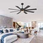 65 Inch 8-Blade Black LED Ceiling Fan with Light and Remote