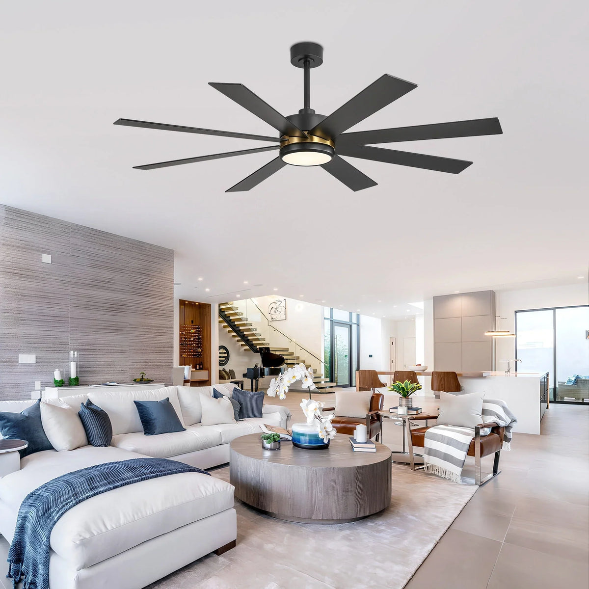 65 Inch 8-Blade Black LED Ceiling Fan with Light and Remote