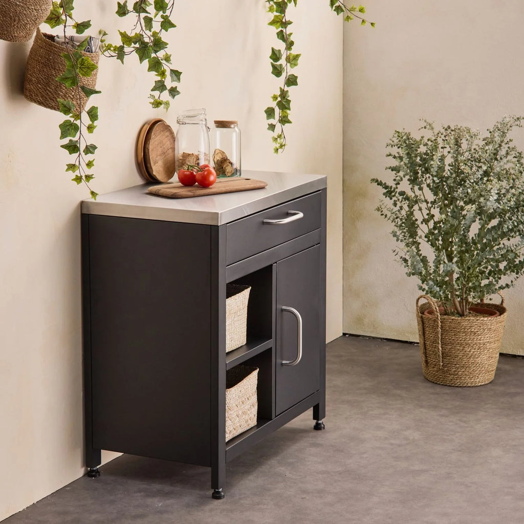 Cocina Exterior De Acero 1 Cajón Y 1 Puerta, 80cm, Negro