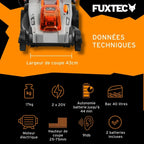 FUXTEC Tondeuse à Gazon sans Fil 40V (2x20V) E2RM43 Set Batteries et Chargeur - Largeur De Coupe 43cm, 40L, Hauteur De Coupe Variable, Tondeuse à Gazon Batterie, sans Fil