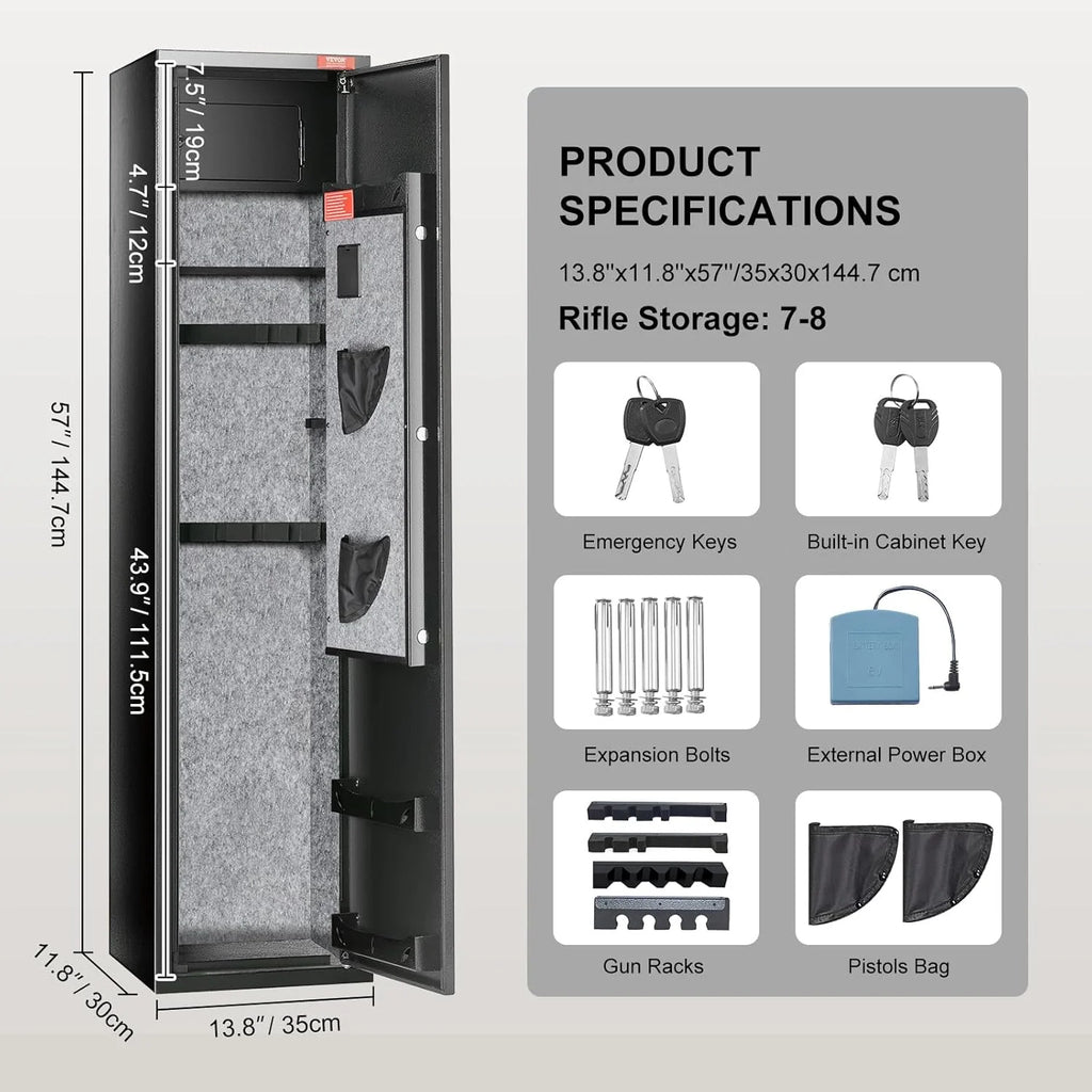 VEVOR Armoire à 5 fusils, coffre-fort pour fusils avec serrure et clavier numérique, rangement pour fusils avec casier de rangement intégré, étagère amovible pour arme longue et pistolet domestiques
