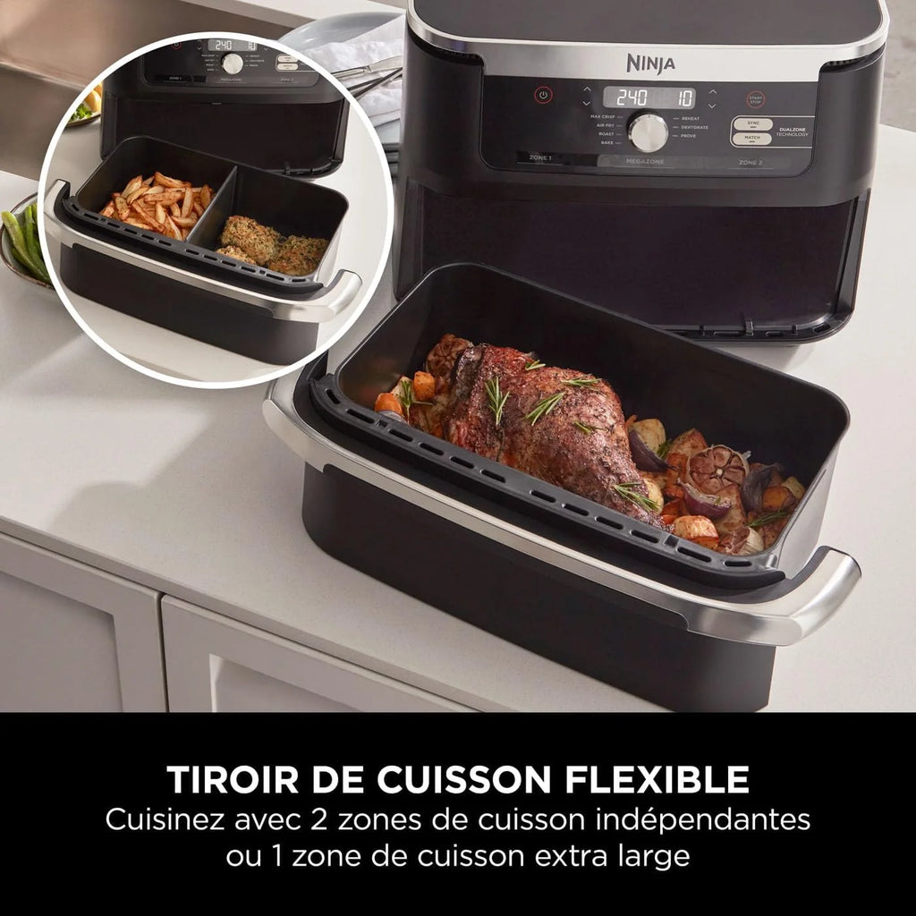 NINJA Foodi FlexDrawer Air Fryer 2 Compartiments Avec Séparateur Amovible, Grande Capacité 10.4L, Air Fryer 7-en-1, Max 240°C, Pièces Antiadhésives Amovibles Lavables Au Lave-Vaisselle, Noir