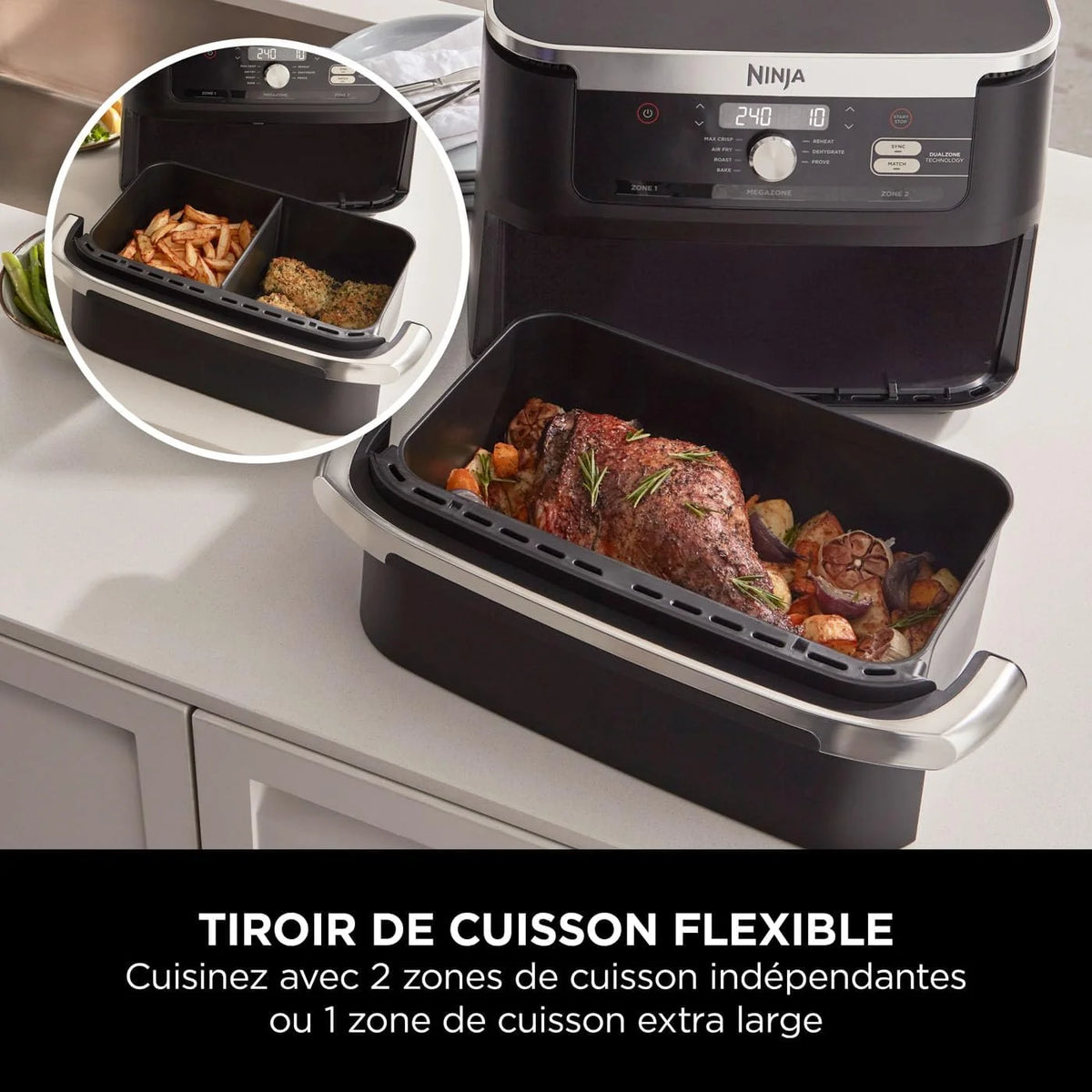 NINJA Foodi FlexDrawer Air Fryer 2 Compartiments Avec Séparateur Amovible, Grande Capacité 10.4L, Air Fryer 7-en-1, Max 240°C, Pièces Antiadhésives Amovibles Lavables Au Lave-Vaisselle, Noir