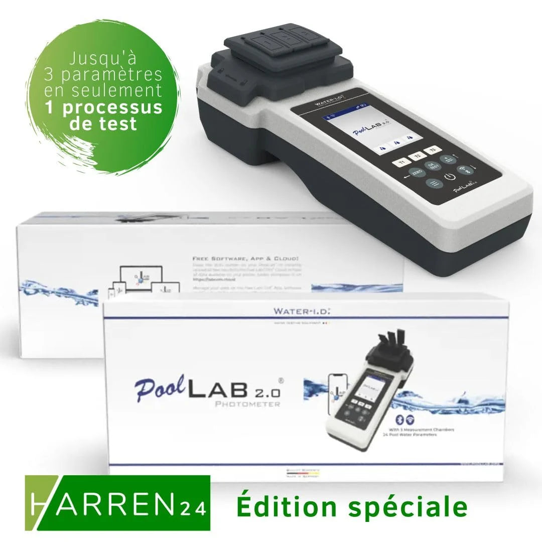 Poollab 2.0 Special Edition - Testeur électronique de piscine (photomètre) - 170 comprimés rouges de phénol pour test de la valeur du pH et du chlore - Accessoires de piscine (avec DPD1,
