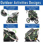 Coche Deportivo para Correr con Ruedas de Goma Confort / Entrada sin Cremallera / Plegado Rápido con Una Mano / Estructura de Aluminio para Perros, Gatos y Mascotas Pequeñas o Medianas (Camuflaje Verde)