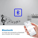 AICA Miroir Salle de Bain rectangulaire 120 x 70cm, Bluetooth + 3 Couleurs + dimmable + grossissant + Horloge + Anti-buée + mémoire, Miroir Lumineux