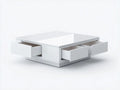 Table basse carrée moderne – blanc laqué avec 3 tiroirs de rangement