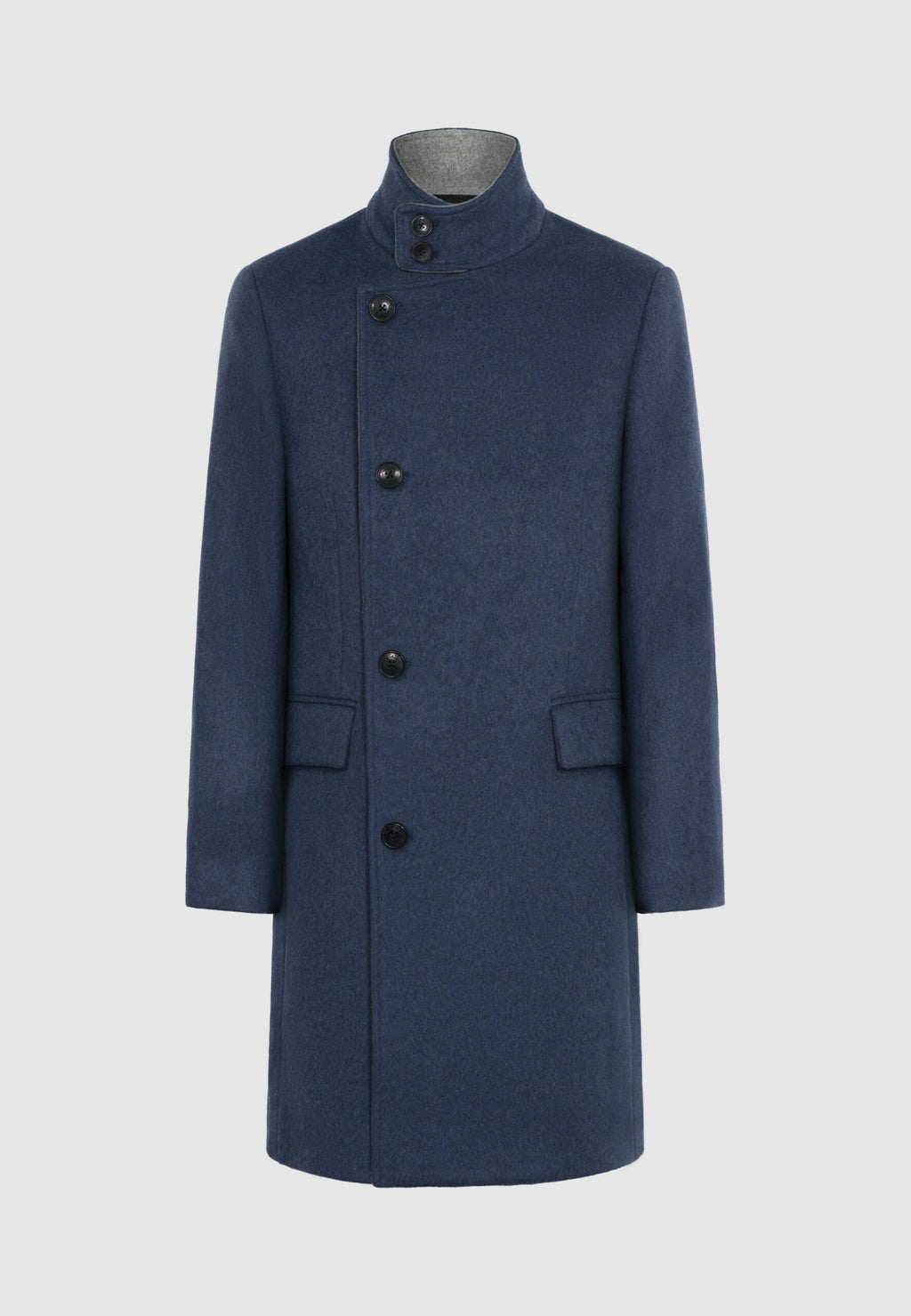 Manteau en laine col officier bleu et gris