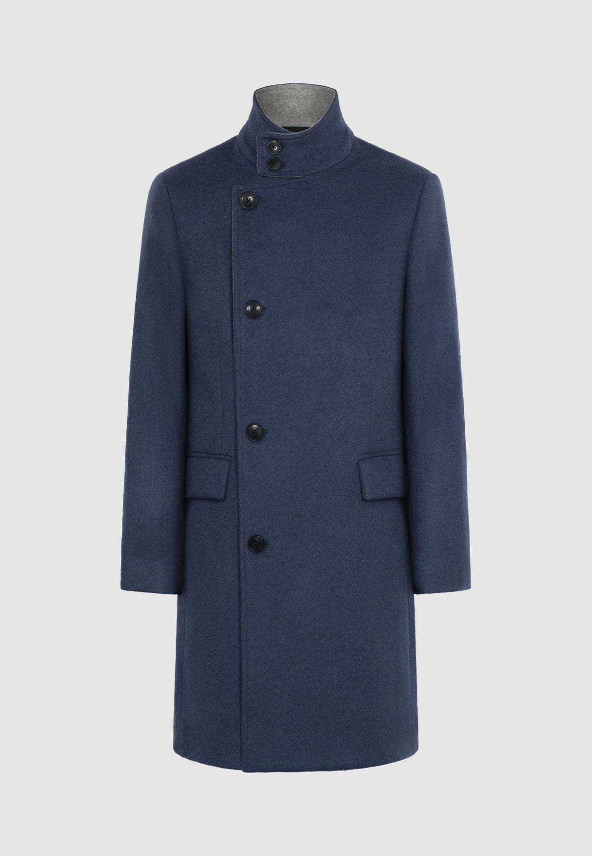 Manteau en laine col officier bleu et gris