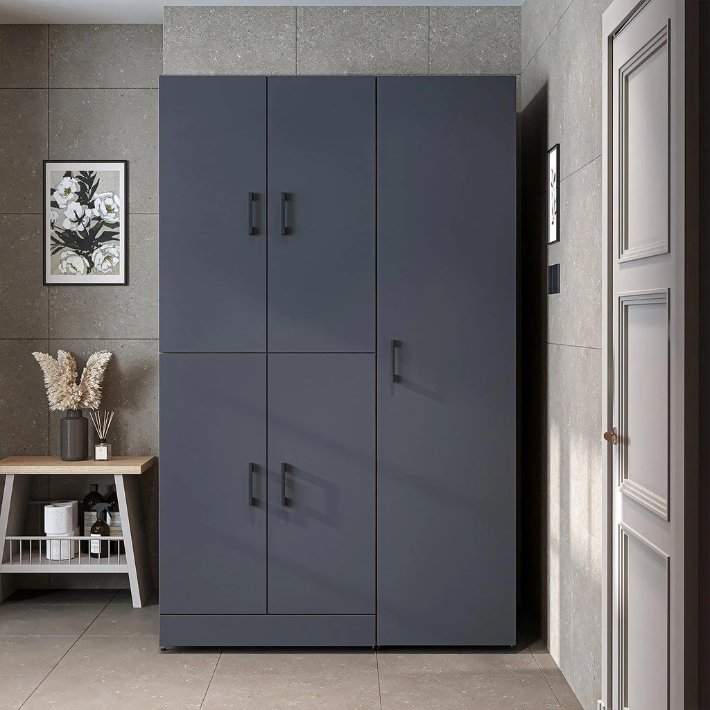 ROOMART Dora - Armoire de machine à laver - Pour sèche-linge et machine à laver - En 4 couleurs - Avec portes et panneau coulissant - Blanc - Chêne blanc - Chêne anthracite - Chêne blanc (chêne blanc)