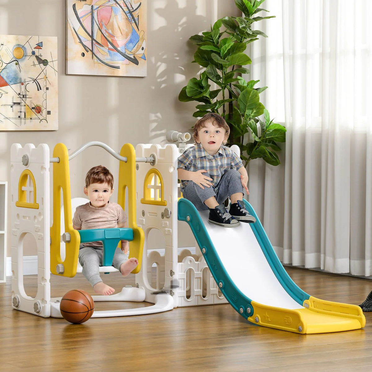 Tobogán Infantil 6 En 1 Con Columpio Y Tobogán Multicolor