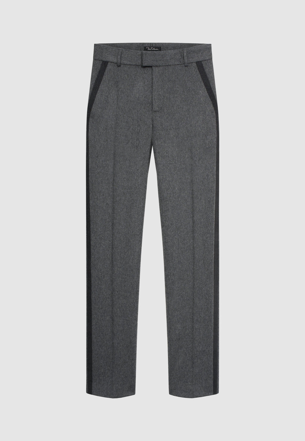 Pantalon en flanelle de laine gris à bandes latérales contrastées