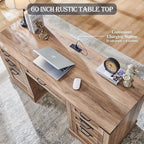 60 Farmhouse Executive Desk, Wood Home Office Desk, Computer Desk