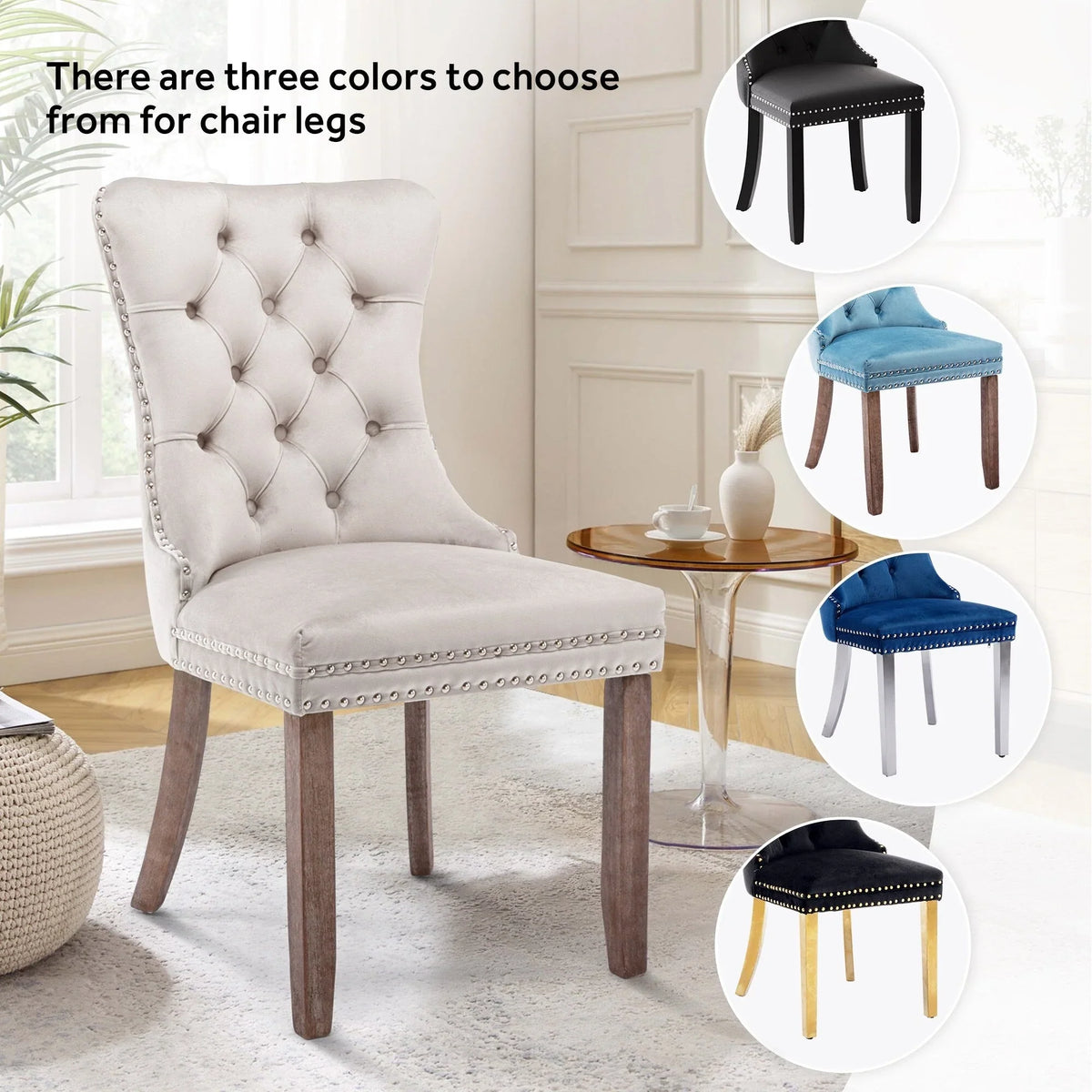 Upholstered Tufted Velvet Dining Chair with Solid Wood Legs Set of 6