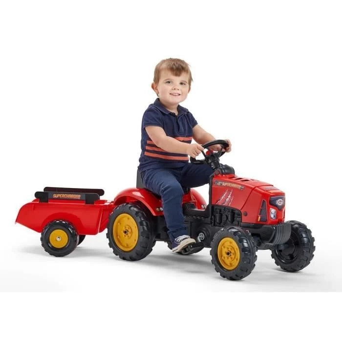 Tractor De Pedal Supercharger Rojo - Capó De Apertura Y Remolque Falk