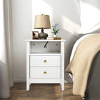 Nightstand Set of 2 with Charging Station End Side Table with 2 Drawers with USB Ports and Outlets Bedside Bed