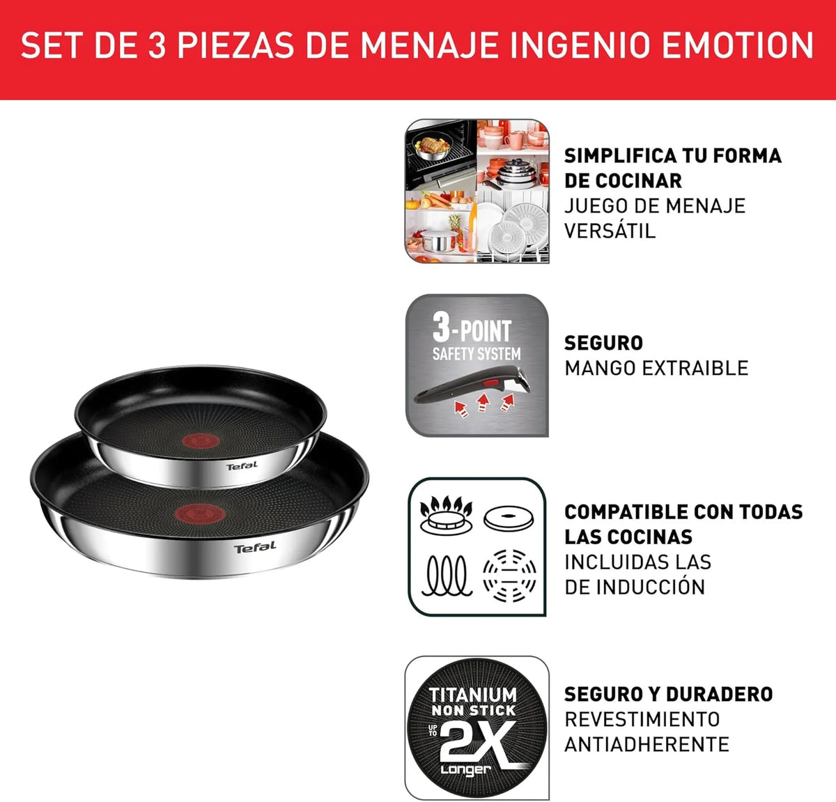 Tefal Ingenio Emotion Set of 3 Frying Pans 22/24/28 cm + 3 Saucepans 16/18/20 cm + Stew Pot 24 cm + Wok 26 cm + 12 Accessories | Induction Safe, Non-Stick, Dishwasher and Oven Safe