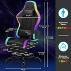 Devoko Chaise Gaming Ergonomique avec LED RGB, Massage Lombaire & Repose-Pieds – Fauteuil Gamer avec Appui-tête réglable – Dossier inclinable & Hauteur Ajustable – 180 kg – Noir
