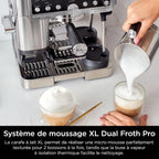 NINJA Machine à café Luxe Essential 2-en-1, Latte, Cappuccino et Espresso avec broyeur à grains et mousseur à lait intégrés, facile à utiliser, 2 préréglages mousse, argent, ES501EU