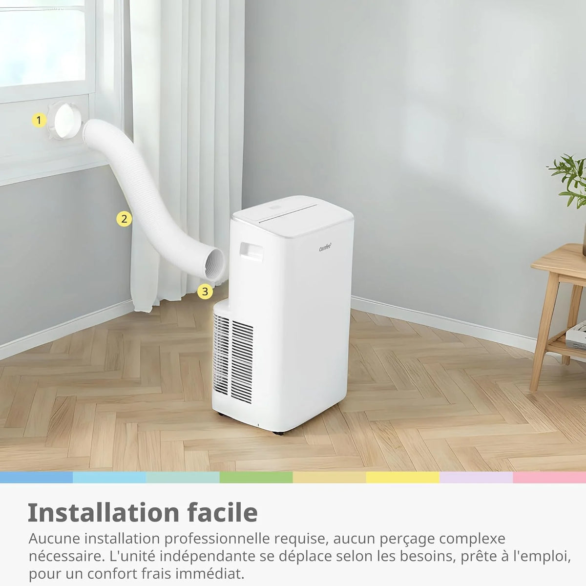 COMFEE Climatiseur Mobile 4-EN-1, Capacité de 12000 BTU/heure, Refroidissement, Ventilation, Chauffage, Déshumidification