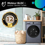 CHiQ CW07123863AX Lave linge hublot - 7kg, Classe énergétique A, Moteur BLDC 1200 RPM, Lavage vapeur & rapide, 15 programmes, Design compact (60x46.5x84cm) - Gris