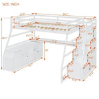 Full Pine Loft Bed with Desk and Storage