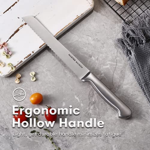 Juego de Cuchillos de Cocina Premium de 19 Piezas con Bloque de Madera | Cuchillería de Acero Inoxidable Alemán Master Maison con Afilador de Cuchillos y 8 Cuchillos para Bistec