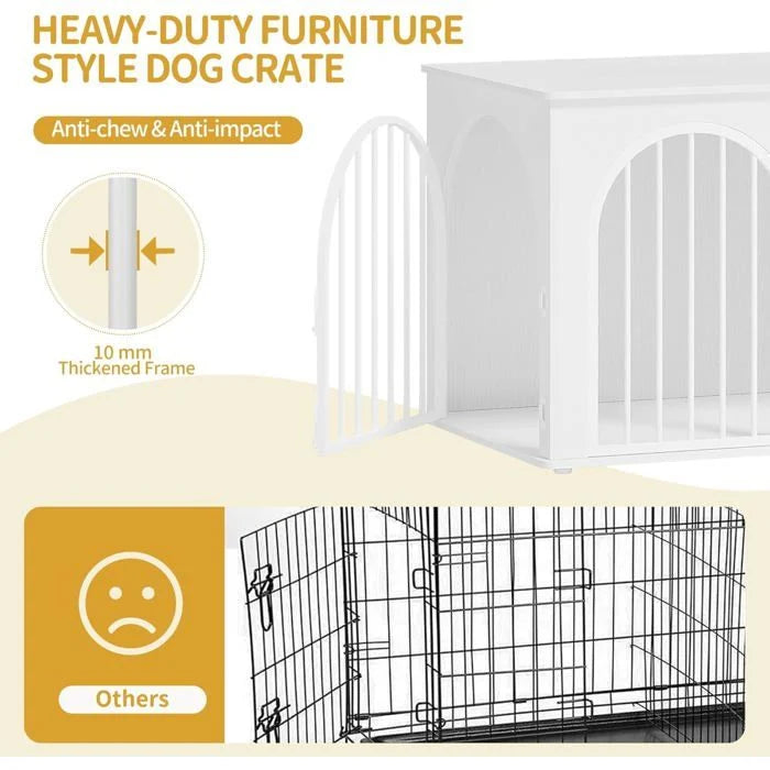 100cm Cage pour Chiens,Cage Chien de Taille Moyenne, Maisonnette pour Animaux,3 Portes, Porte arquée, 60 x 100 x 63 cm,Ivoire Clair