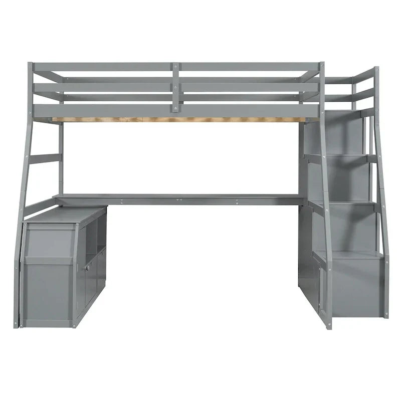Full Pine Loft Bed with Desk and Storage