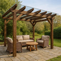 Pergola autoportante jardín marrón madera vidrio terraza 350x280x240cm