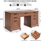 60 Farmhouse Executive Desk, Wood Home Office Desk, Computer Desk