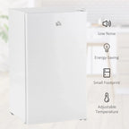 HOMCOM 3.2 Cu.Ft Mini Fridge with Freezer, Single Door Compact Refrigerator with Adjustable Thermostat for Bedroom