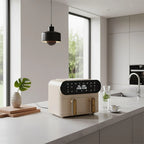MENASTYL - Friteuse Sans Huile Deux Cuves - Capacité 11L XXL - Air Fryer Double Compartiments - Écran Tactile LED 6 Programmes - Cuisson Saine et Rapide 40-200°C - Grille Antiadhésive - Couleur Crème