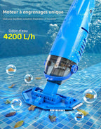 LanBlu Aspirateur Piscine Sans Fil, 2.5m Aspirateurs Piscines Batterie avec Tige Télescopique,4200L/H Manuel Aspirateur Piscine Hors Sol avec 4 Filtre,Conception Anti-retour Balai Aspirateurs Piscines