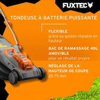 FUXTEC Tondeuse à Gazon sans Fil 40V (2x20V) E2RM43 Set Batteries et Chargeur - Largeur De Coupe 43cm, 40L, Hauteur De Coupe Variable, Tondeuse à Gazon Batterie, sans Fil