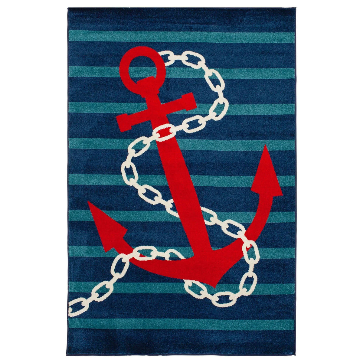 2344WO71.085 Alfombra de Área Rectangular Terrace Tropic Anchored Stripes Sapphire & Coral, 6 ft. 7 in. x 9 ft. 6 in.