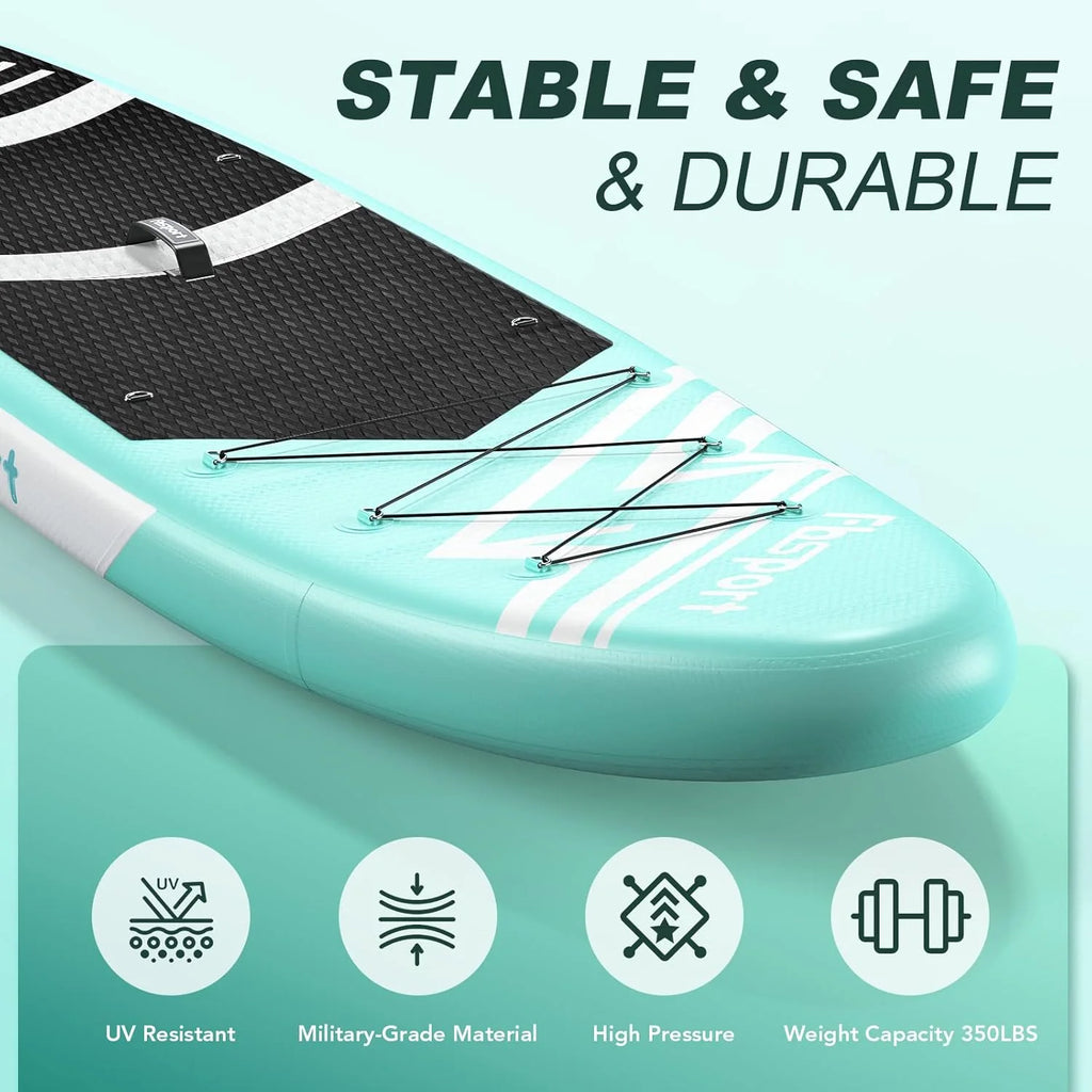 Tabla de Paddle Premium FBSPORT de 11 pulgadas, tabla de yoga con accesorios SUP y bolsa de transporte, postura ancha, control de surf, cubierta antideslizante, correa, remo y bomba para jóvenes y adultos