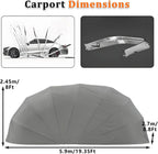 Abri De Voiture Semi-Automatique en Acier Inoxydable, Abri Voiture Exterieur Pliable, Garage Mobile Exterieur, L 5,5m x W 2.5 x H 2.3m / L 5,9m x W 2,7 x H 2,45 m (Gris) (5.9 x 2.7 x 2.45m)