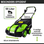 BRAST scarificateur électrique - 1800W largeur de travail 40cm, 2en1 rouleau scarificateur et aérateur, bac 55l - 3 MODÈLES diff. puissances - confortable à manier - scarificateur gazon électrique