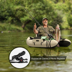 GYMAX Bateau Pêche Gonflable Portable, avec Pagaie, Règle à Poisson, Porte-Canne, Palmes, Pompe, Poches de Rangement, Tansport Pratique avec Bandoulières