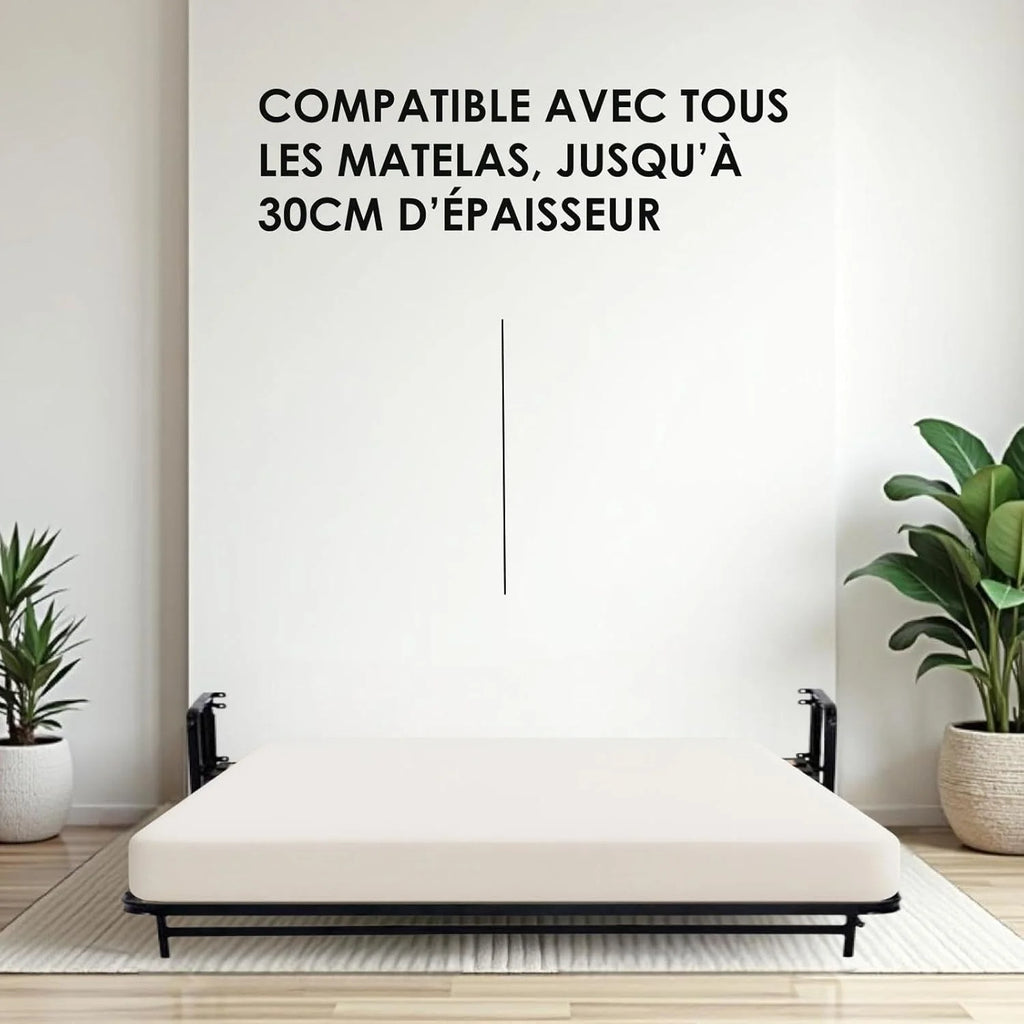 Lit Escamotable 2 Personnes - 140cm x 200cm - Lit Mural Rabattable - Vertical - Classique