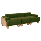 Batson Oak Wood & Velvet 3 Seater Sofa Dark Green