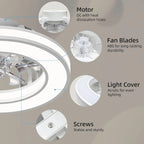 Ventilador de Techo con Luz 40.5 cm, Ventilador Silencioso de 20 W, Regulable 3000K-4000K-6500K, 6 Velocidades con Control Remoto, Temporizador, Memoria de Luz, Ventilador Reversible