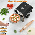 KOTEZU Four à Pizza Gaz 12", Pierre Rotative Auto, 4,4 kW, Thermomètre