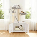 HOOBRO Arbre à Chat avec Maison de Litière pour Chat, Maison pour Chat en Bois avec Tour à Chat, Grège