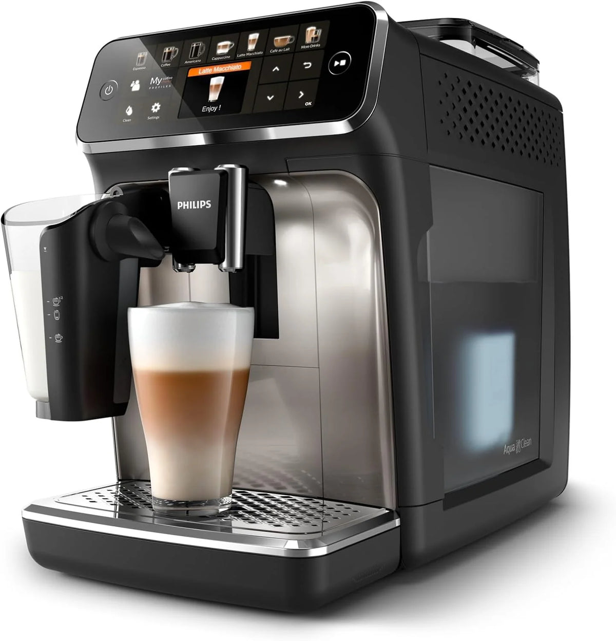 Philips Série 5400 Machine Expresso - Café à Grain - LatteGo Mousseur à Lait, 12 Spécialités de Café, Affichage Intuitif, 4 Profils Utilisateur, Noir (EP5441/50)